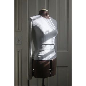 Tibi: White, ribbed and fitted shirt